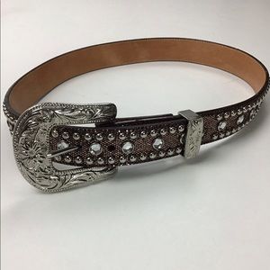 LEATHER WESTERN 3D RINESTONES COWGIRL BELT SIZE S